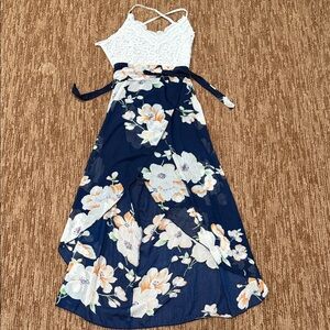 Navy Floral Lace Bodice Swim Coverup